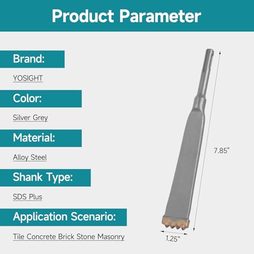 YOSIGHT SDS Plus Shank Four-Tooth Chisel, 7.85 Inch Long Round Shank Alloy Steel Hammer Drill Chisel, Four-Prong Flat Chisel, Ideal for Tile Concrete Brick Stone Masonry - Image 5