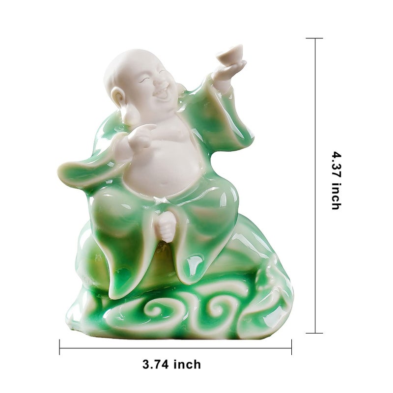Houlu Small Green Fat Laughing Buddha Statue for Good Luck  Ceramic Happy Buddha Statue for Home D?cor - Image 4