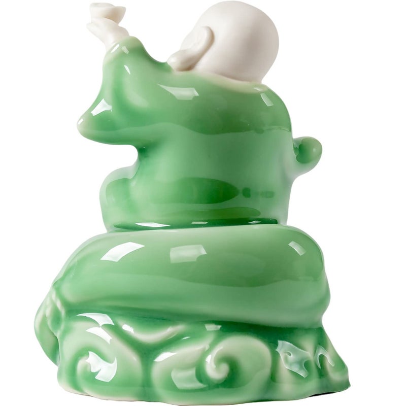 Houlu Small Green Fat Laughing Buddha Statue for Good Luck  Ceramic Happy Buddha Statue for Home D?cor - Image 3