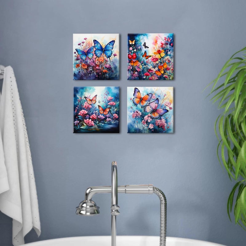 AIYISU Butterfly Wall Art Wildflower Pictures for Living Room Decor Abstract Colorful Butterfly Wall Decor Nature Floral Canvas Prints Paintings Botanical Artwork for Bedroom Home Decorations 12x12"" 4Pcs - Image 2