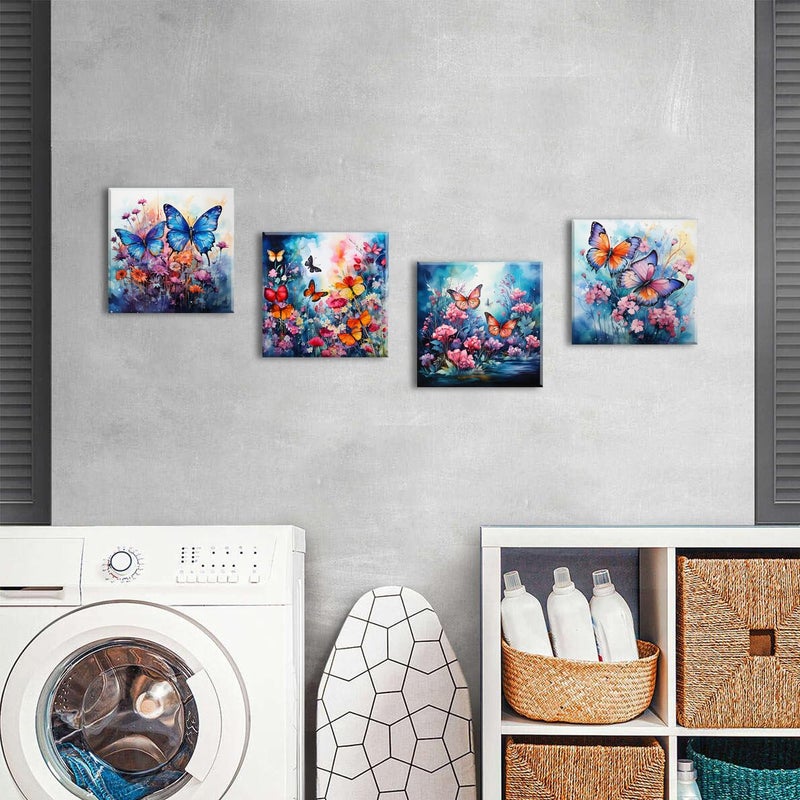AIYISU Butterfly Wall Art Wildflower Pictures for Living Room Decor Abstract Colorful Butterfly Wall Decor Nature Floral Canvas Prints Paintings Botanical Artwork for Bedroom Home Decorations 12x12"" 4Pcs - Image 4