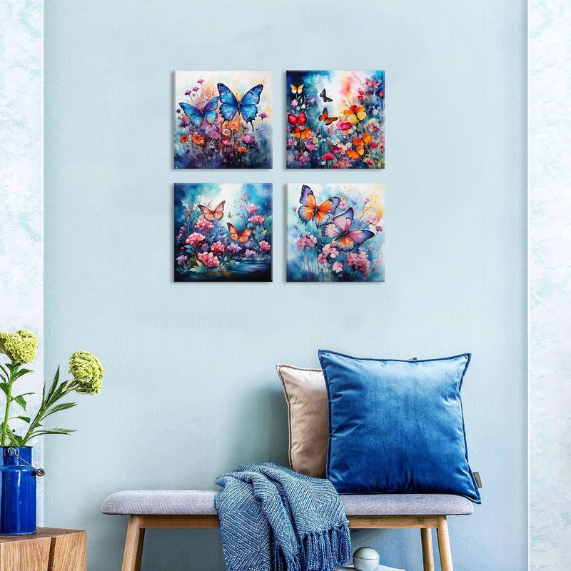 AIYISU Butterfly Wall Art Wildflower Pictures for Living Room Decor Abstract Colorful Butterfly Wall Decor Nature Floral Canvas Prints Paintings Botanical Artwork for Bedroom Home Decorations 12x12"" 4Pcs - Image 5