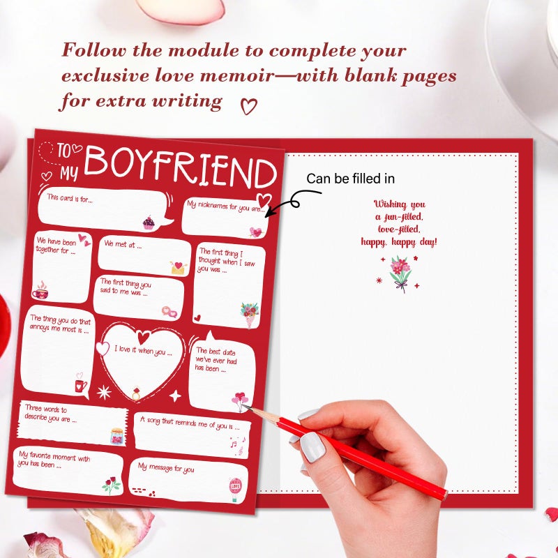 D4DREAM Valentine Day Card for Boyfriend - Personalized Fill-in-the-Blank DIY Valentine Card for Him, Red Envelope & Sealing Sticker (5.5â€x8â€) - Image 4