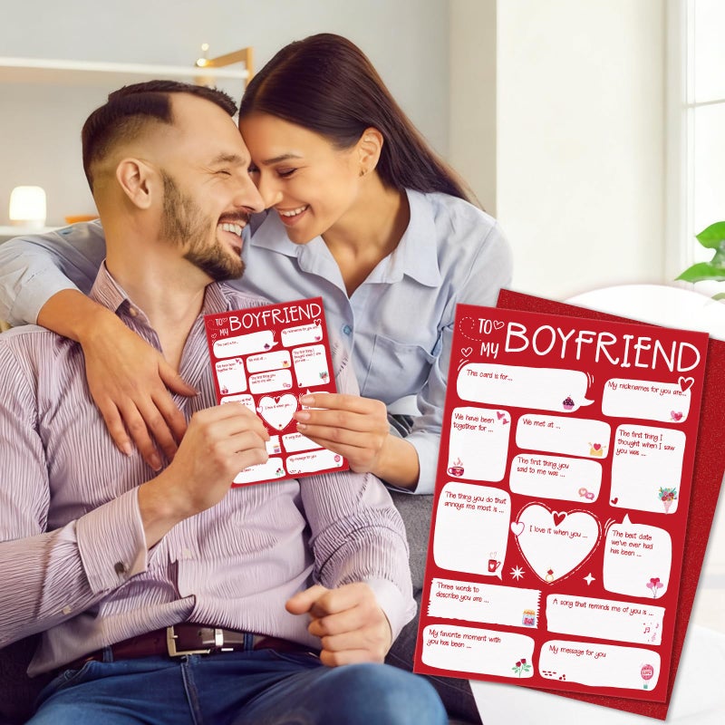 D4DREAM Valentine Day Card for Boyfriend - Personalized Fill-in-the-Blank DIY Valentine Card for Him, Red Envelope & Sealing Sticker (5.5â€x8â€) - Image 2