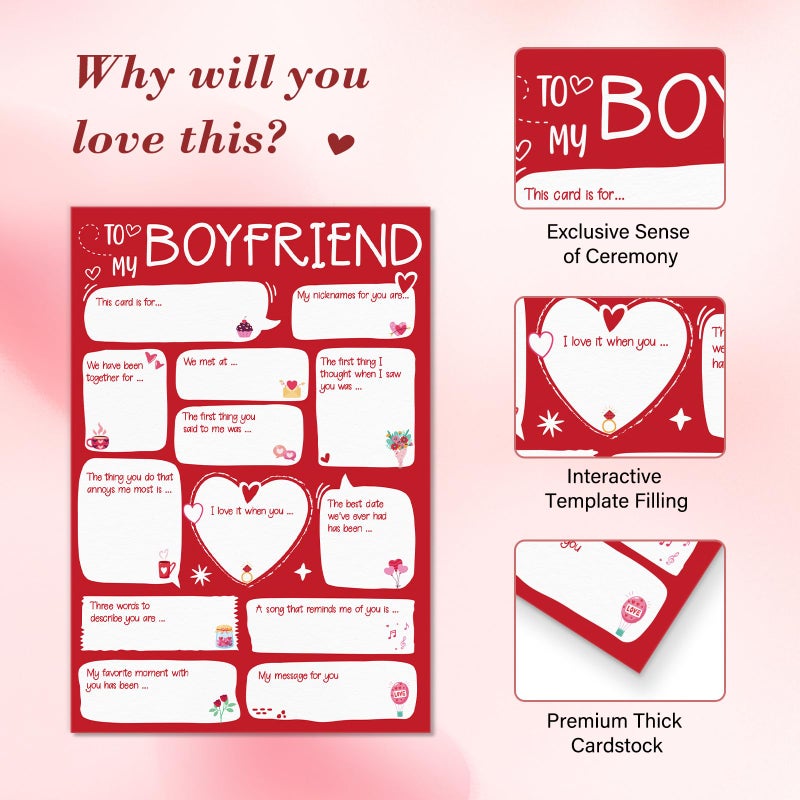D4DREAM Valentine Day Card for Boyfriend - Personalized Fill-in-the-Blank DIY Valentine Card for Him, Red Envelope & Sealing Sticker (5.5â€x8â€) - Image 3