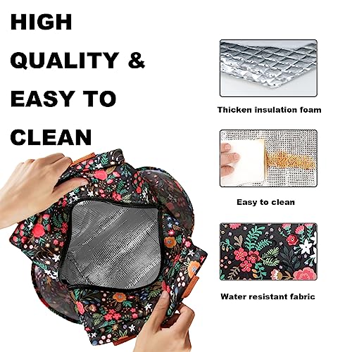 Joymee Lunch Bag Women Insulated Lunch Box Reusable Leakproof Large Spacious Cooler Tote for Womens Mens Adults with Bottle Holder and Side Pockets for Work Office Travel Picnic - Multi-Floral - Image 4