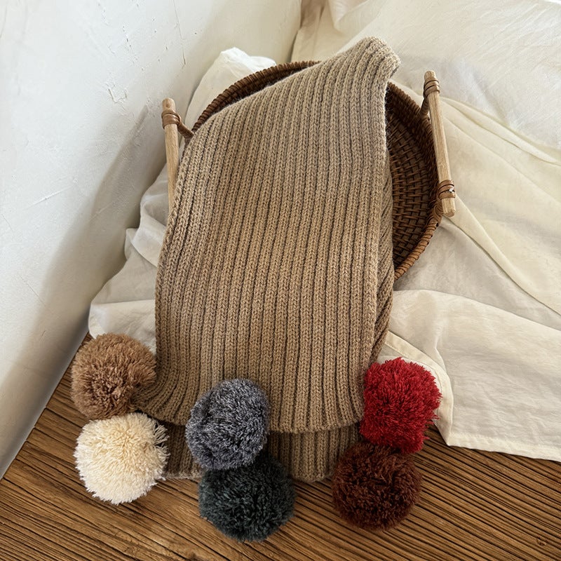Ins Color Small Ball Korean Style Children'S Scarf For Boys And Girls Baby Warm Solid Color Knitted Cold-Proof Neck Scarf - Image 1