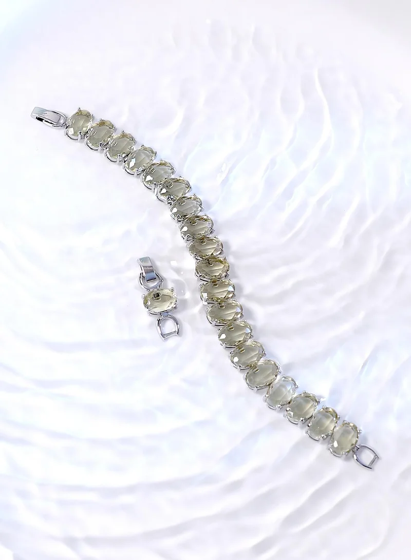 SOHI SOHI Women's The Crystal-Ovoid Tennis Bracelet For Party Wear | Lemon Yellow Colour | Alloy Material | Foldover Closure | Artificial Stone Bracelet | Tennis Bracelet For Women & Girls