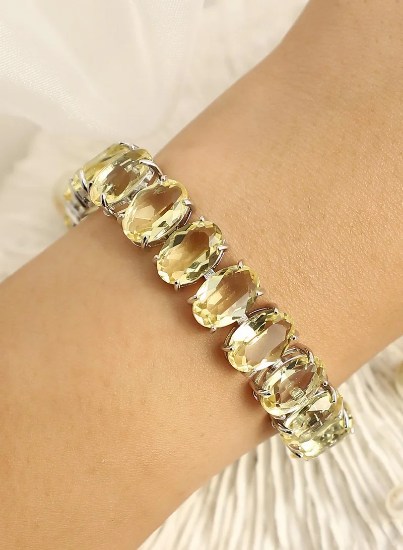 SOHI SOHI Women's The Crystal-Ovoid Tennis Bracelet For Party Wear | Lemon Yellow Colour | Alloy Material | Foldover Closure | Artificial Stone Bracelet | Tennis Bracelet For Women & Girls
