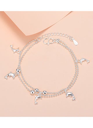 Silver Dolphin Double Loop Bracelet