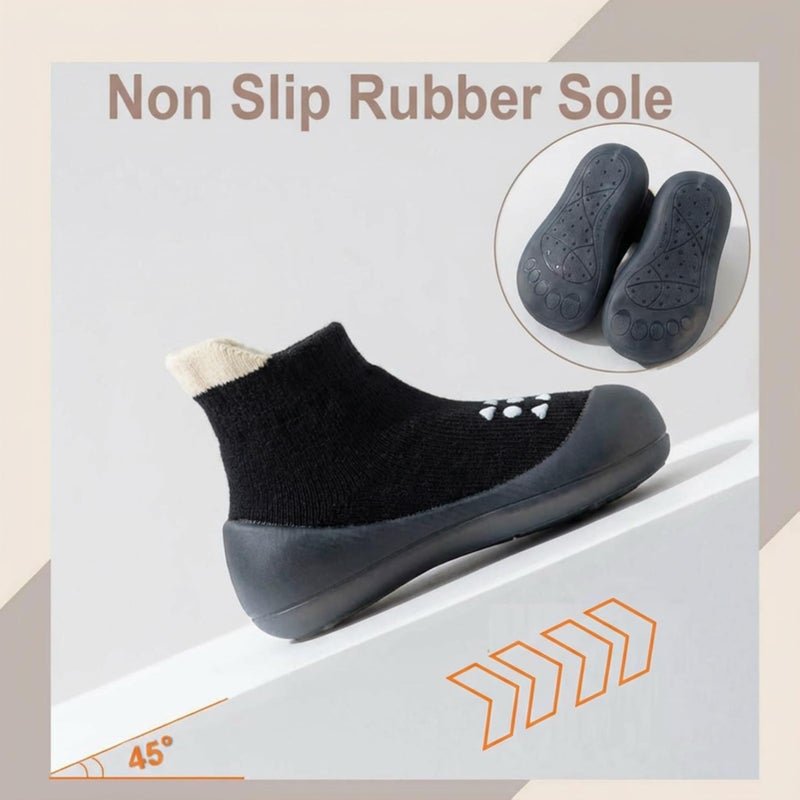 Hstyle Baby Sock Shoes Toddler Walking Shoes Infant Non-Slip Slippers Soft Rubber Sole Sneakers for Baby Boys Girls 6-9 Months Black - Image 4