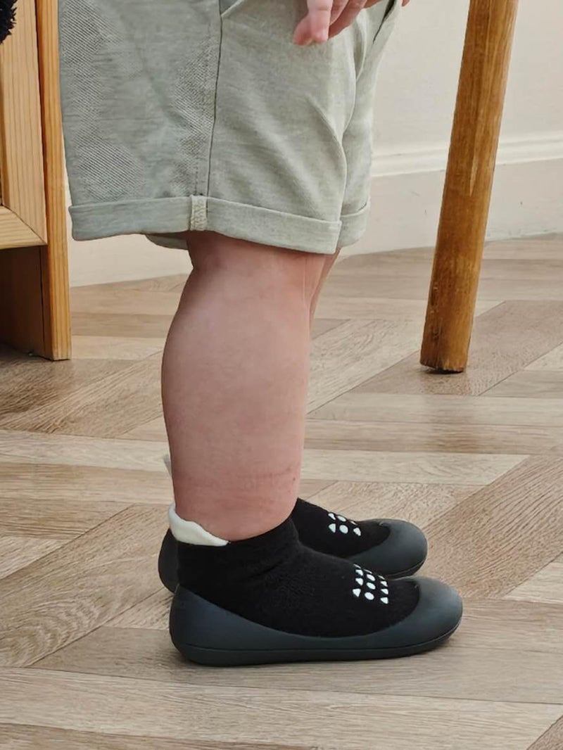 Hstyle Baby Sock Shoes Toddler Walking Shoes Infant Non-Slip Slippers Soft Rubber Sole Sneakers for Baby Boys Girls 6-9 Months Black - Image 3