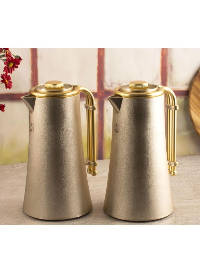 Alsaif Thermos Set, 2-Piece, 1L Each, Silver and Gold, Press Open - Image 1