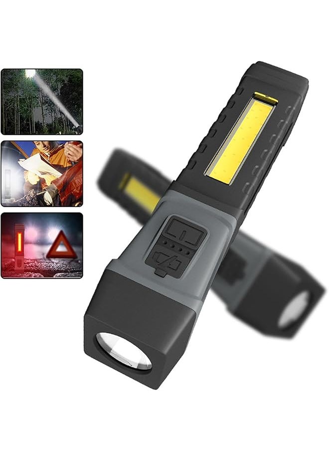 PROMASS promass LED Torch Rechargeable, Super Bright Work Light with 5 Modes lighting Torch Flashlight with Magnetic Base & Clip, 90° Folding Portable Inspection Light for Garage Workshop Emergency 