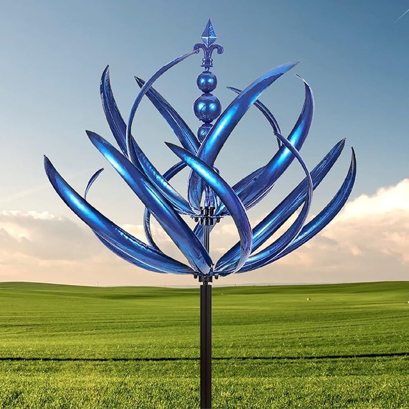 Pilipane Large Blue Iron Windmill Spinner Decorative Garden Yard Outdoor Wind Sculpture 20 x 90cm - Image 4