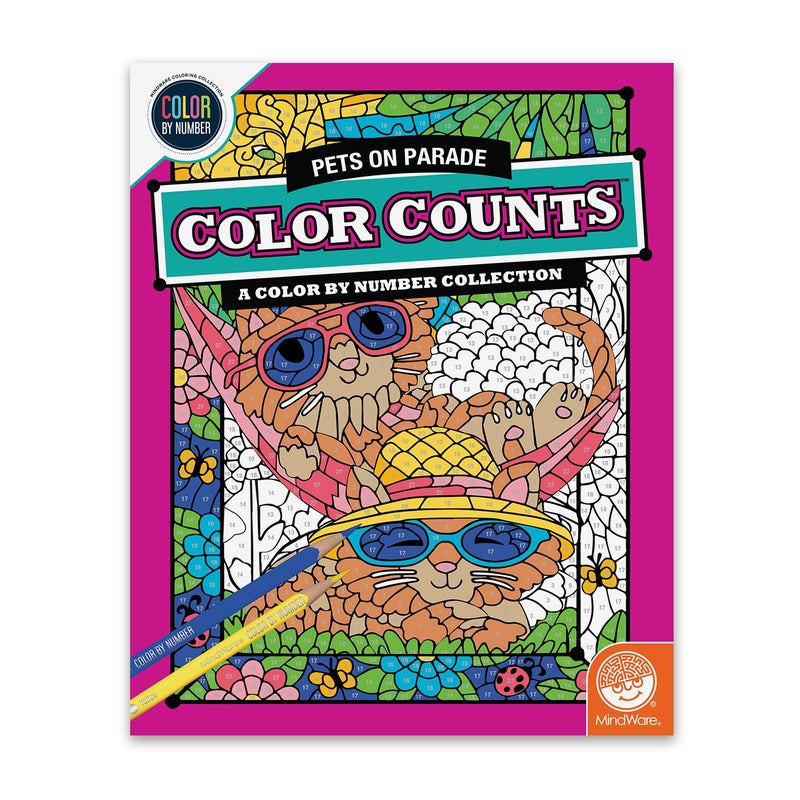 MindWare Color by Number Color Counts Coloring Book Pets on Parade Activity Book for Children Ages 6 and up 22 Pages - Image 3
