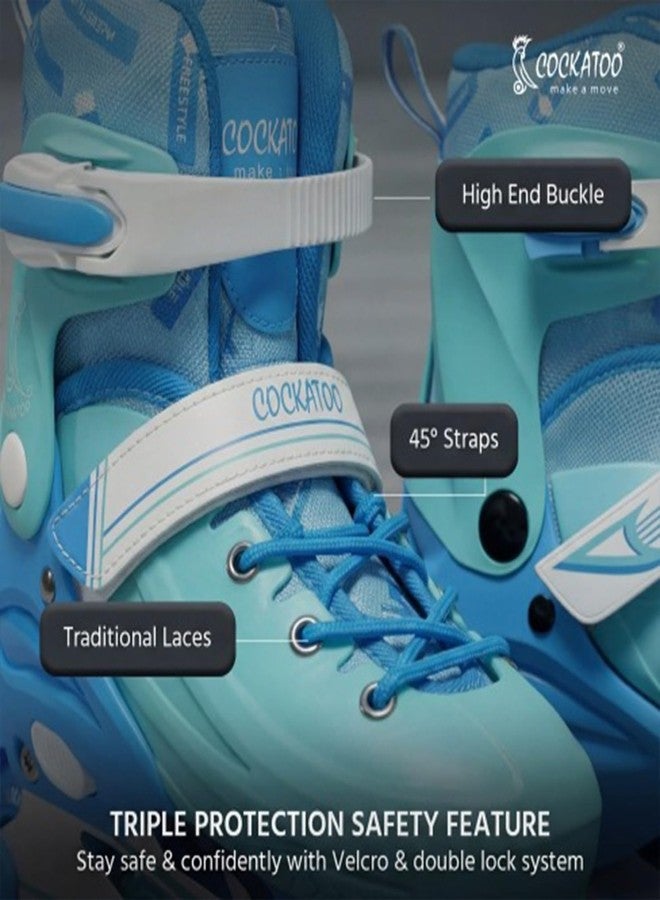 Cockatoo ShadowLine Adjustable Inline Skates, ABEC-7 Bearing Skating Shoes for 6-12 Years, 4 Wheels Inline Skates for Kids-Blue, Size-S (EU 31-34) - Image 1
