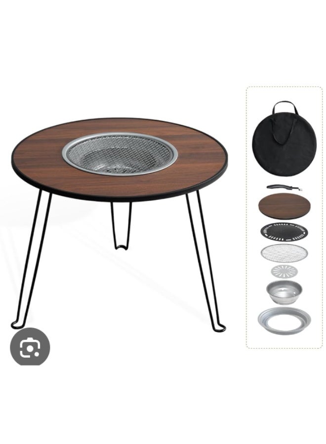 Portable BBQ Grill Stand Folding Fire Pit Stove Camping Round Brazier Table Outdoor Picnics Charcoal Barbecue Grill Wood Stove - Image 1