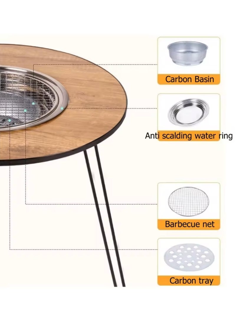 Portable BBQ Grill Stand Folding Fire Pit Stove Camping Round Brazier Table Outdoor Picnics Charcoal Barbecue Grill Wood Stove - Image 3