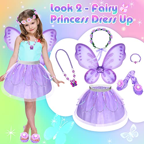 TSDATOWR Unicorn & Flower Princess Dress Up Clothes Set for Girls - Tutu, Wings, Shoes, Jewelry, Headband & Play Toys Gift Set for Toddlers - Image 3