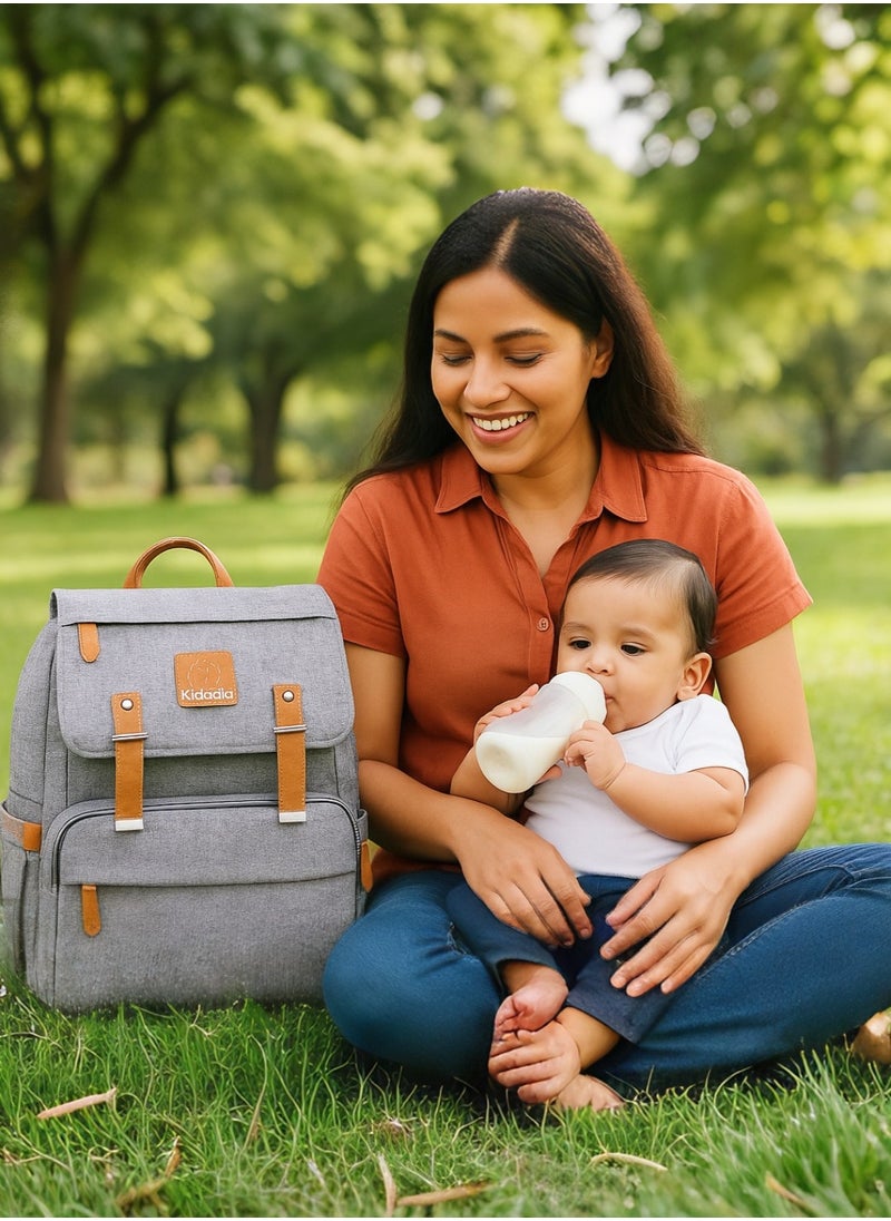 Kiddale Baby Multifunctional Diaper Bag Backpack With Diaper Changing Station Grey  - Image 2