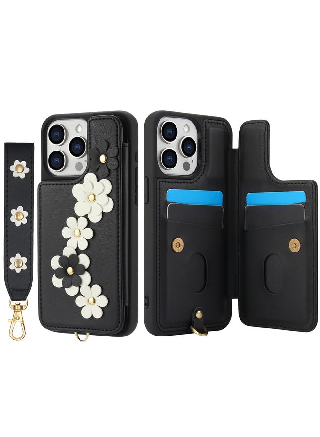 زبون جراب هاتف جلدي بتصميم زهور متقاطعة لهاتف iPhone 13 Pro Max - Image 2