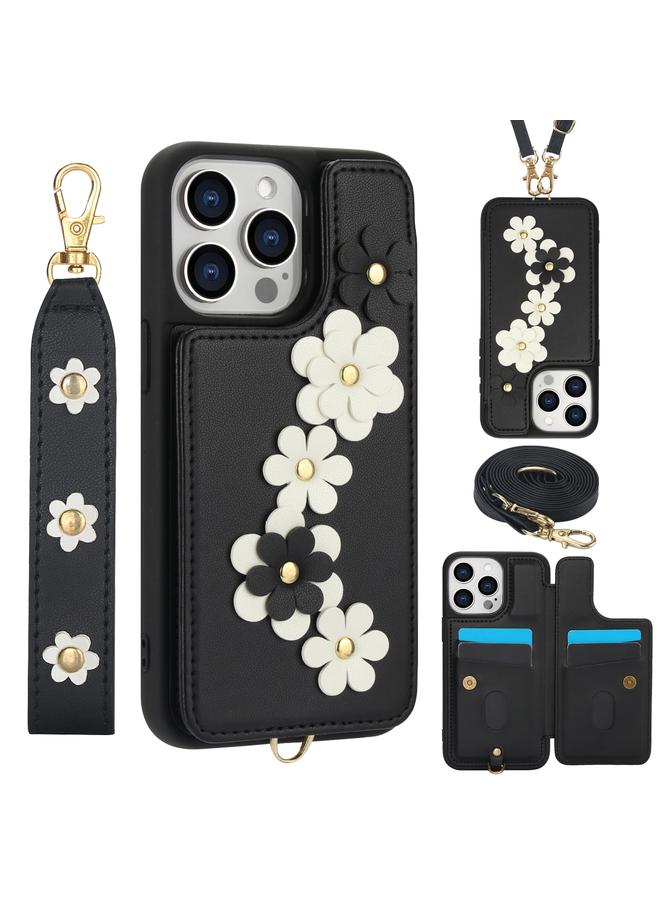 زبون جراب هاتف جلدي بتصميم زهور متقاطعة لهاتف iPhone 13 Pro Max - Image 1