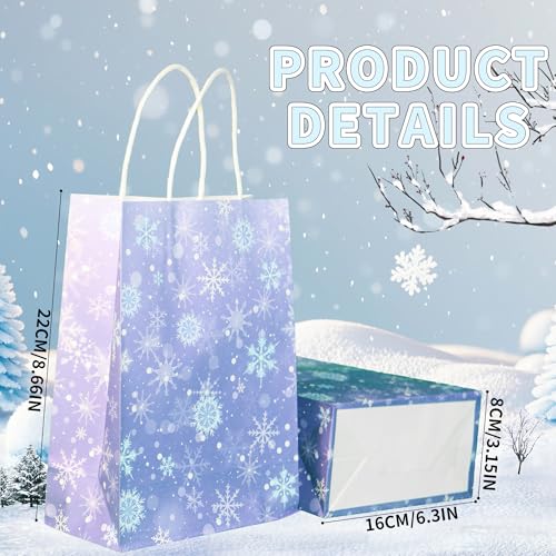 W WINTMING 12 Pcs Snowflake Gift Bags Snowflakes Paper Goodie Bags Bulk Frozen Party Favor Bags with Handles for Birthday Christmas Winter Wonderland (Snowflake-Purple, 12) - Image 2
