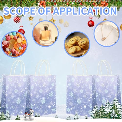 W WINTMING 12 Pcs Snowflake Gift Bags Snowflakes Paper Goodie Bags Bulk Frozen Party Favor Bags with Handles for Birthday Christmas Winter Wonderland (Snowflake-Purple, 12) - Image 4