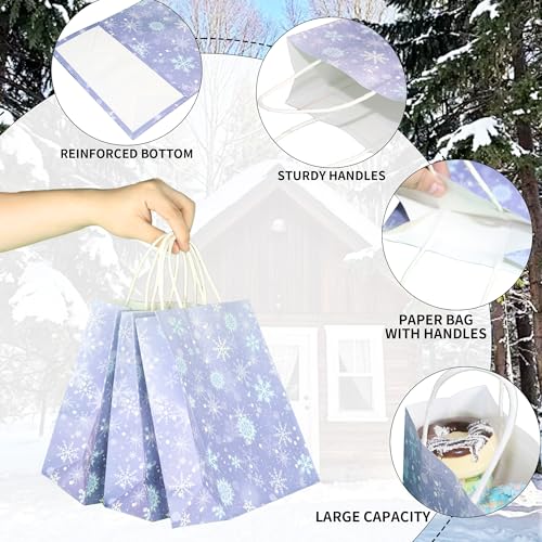 W WINTMING 12 Pcs Snowflake Gift Bags Snowflakes Paper Goodie Bags Bulk Frozen Party Favor Bags with Handles for Birthday Christmas Winter Wonderland (Snowflake-Purple, 12) - Image 3