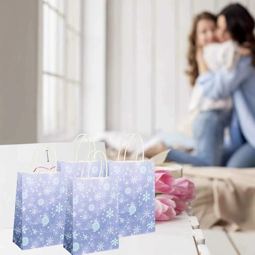 W WINTMING 12 Pcs Snowflake Gift Bags Snowflakes Paper Goodie Bags Bulk Frozen Party Favor Bags with Handles for Birthday Christmas Winter Wonderland (Snowflake-Purple, 12) - Image 5