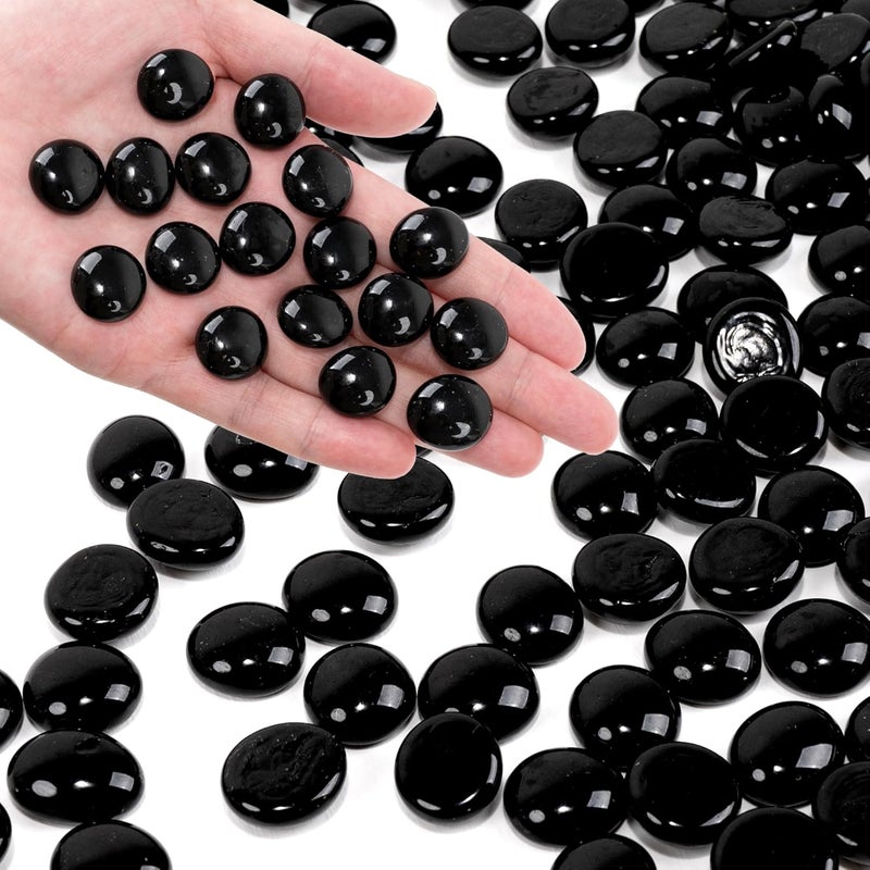Foncomy Black Flat Glass Marbles, 0.97 lb Vase Filler Pebbles Gems, Decorative Glass Beads for Vases, Crafts, Floral, Mancala Stones, Aquarium Rocks for Fish Tank, 0.6"-0.8" (Approx. 80-100 PCS) - Image 1