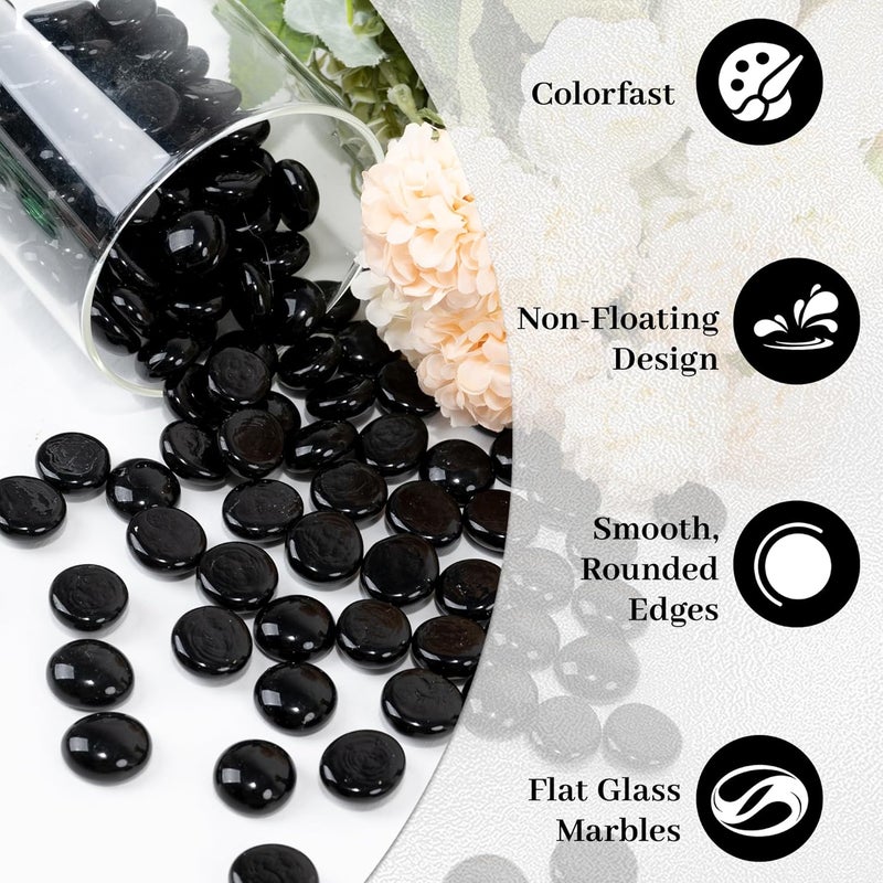 Foncomy Black Flat Glass Marbles, 0.97 lb Vase Filler Pebbles Gems, Decorative Glass Beads for Vases, Crafts, Floral, Mancala Stones, Aquarium Rocks for Fish Tank, 0.6"-0.8" (Approx. 80-100 PCS) - Image 3