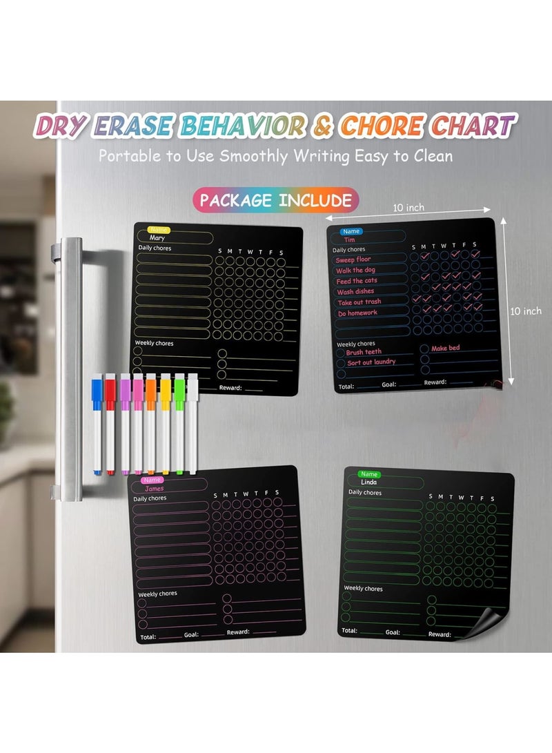 Zikra Magnetic Dry Erase Calendar, 4 Pcs Magnetic Chore Chart for Kids with 8 Colored Markers and 1 Eraser, Reward Chart, Dry Erase Behavior Charts for Kids, Teens, Adults, Family, Black - Image 2