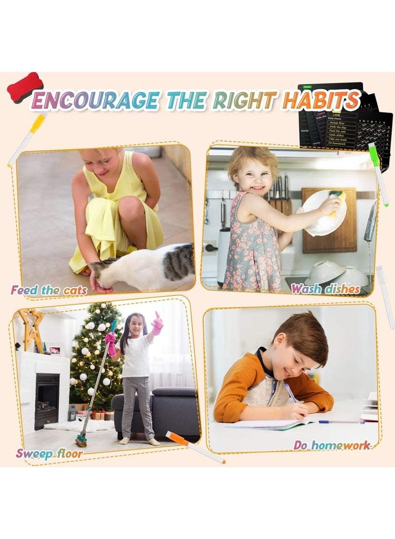 Zikra Magnetic Dry Erase Calendar, 4 Pcs Magnetic Chore Chart for Kids with 8 Colored Markers and 1 Eraser, Reward Chart, Dry Erase Behavior Charts for Kids, Teens, Adults, Family, Black - Image 3