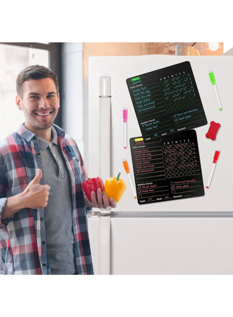 Zikra Magnetic Dry Erase Calendar, 4 Pcs Magnetic Chore Chart for Kids with 8 Colored Markers and 1 Eraser, Reward Chart, Dry Erase Behavior Charts for Kids, Teens, Adults, Family, Black - Image 4