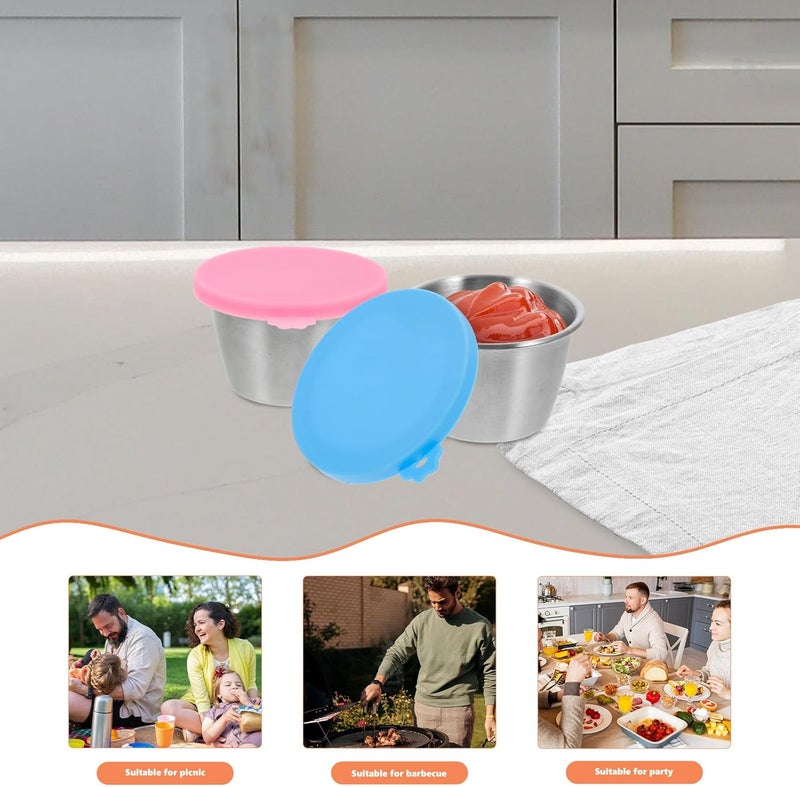 2pcs 70ml Stainless Steel Sauce Cups with Lids 304 Food-grade Condiment Containers for Outdoor Dining and Salad Dressing Random Color - Image 3