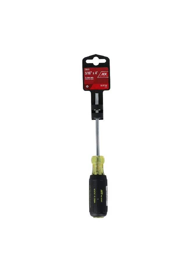 ACE Cushion-Grip Slotted Screwdriver Black and Silver 3/16 x 4 Inch 20504AHT