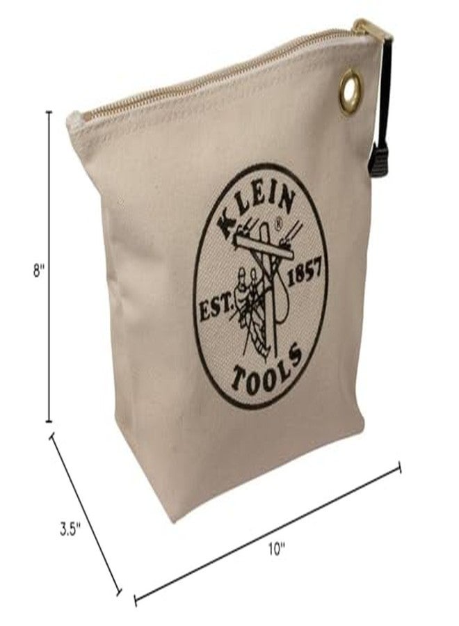 Klein Tools 5539NAT Zipper Bag, Canvas Tool Pouch is 10-Inch Consumables Bag for Storing Parts, Brass Grommet for Easy Hanging, Natural - Image 5