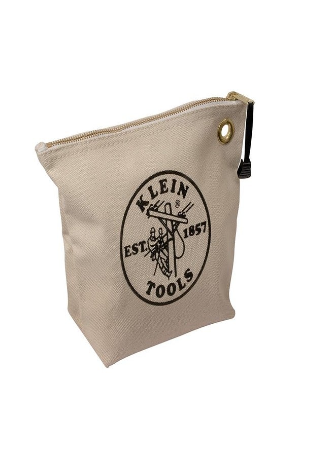 Klein Tools 5539NAT Zipper Bag, Canvas Tool Pouch is 10-Inch Consumables Bag for Storing Parts, Brass Grommet for Easy Hanging, Natural - Image 1