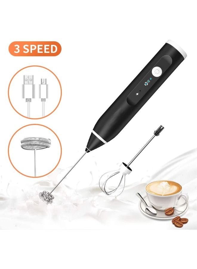 SHOPI Rechargeable Electric Milk Frother Handheld With 3 Adjustable Speeds And 2 Stainless Whisks Egg Beater Mini Blender Drink Mixer for Coffee  - Image 3