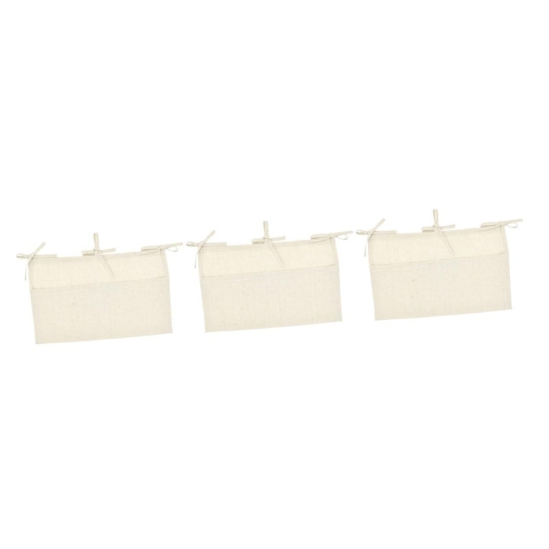 3Pcs Double Pocket Hanging Organizer Storage Pouch For Nursery Bedside Size 1x3pcs Beige - Image 2