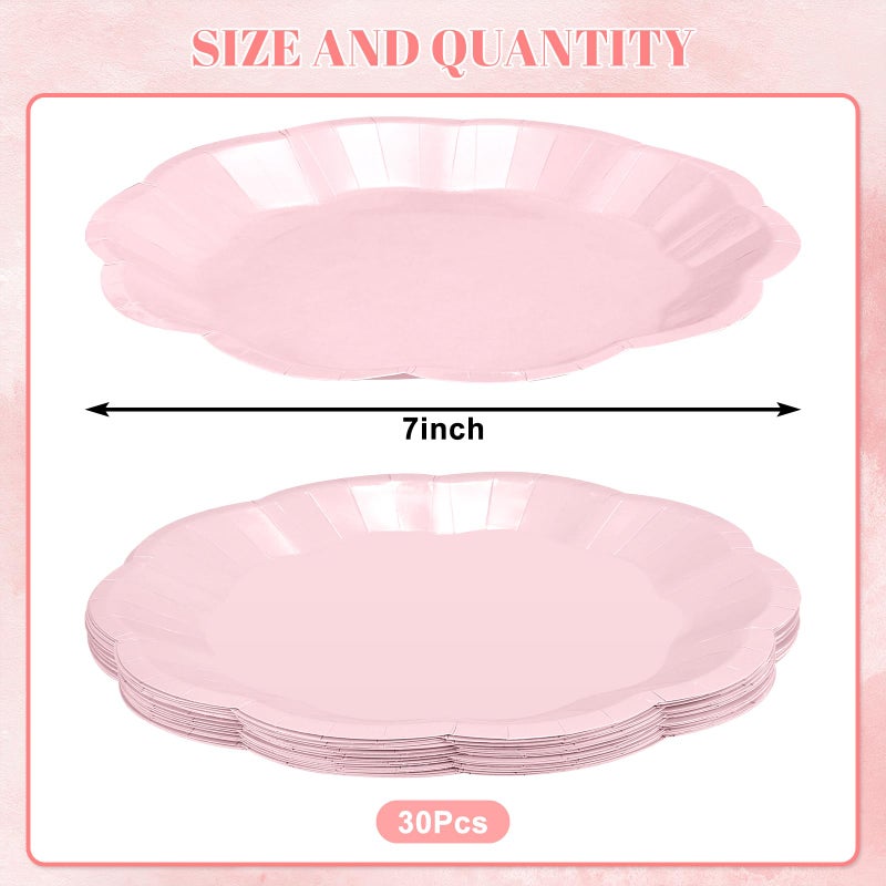 NatNarr 30pcs Pink Plates, 7inch Scalloped Pink Paper Plates Disposable Pink Dessert Cake Plate Small Party Plate for Wedding, Easter Party, Baby Shower, Bridal Shower, Mother's Day - Image 2