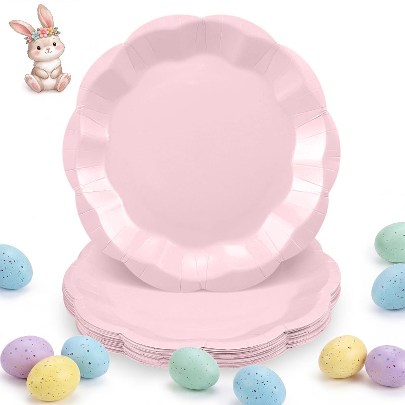 NatNarr 30pcs Pink Plates, 7inch Scalloped Pink Paper Plates Disposable Pink Dessert Cake Plate Small Party Plate for Wedding, Easter Party, Baby Shower, Bridal Shower, Mother's Day - Image 1