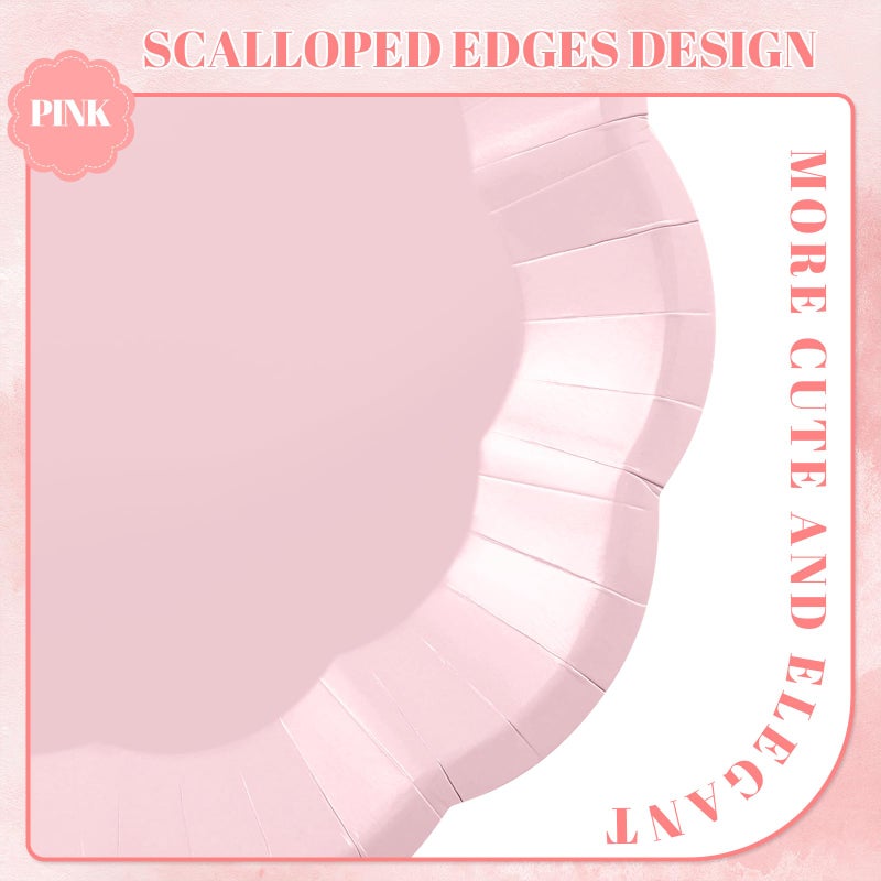 NatNarr 30pcs Pink Plates, 7inch Scalloped Pink Paper Plates Disposable Pink Dessert Cake Plate Small Party Plate for Wedding, Easter Party, Baby Shower, Bridal Shower, Mother's Day - Image 3