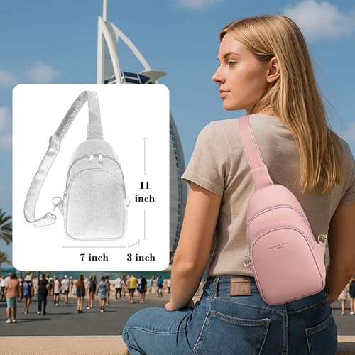INICAT Crossbody Sling Bags Travel Cross Body Purses Faux Leather Fanny Packs Chest Bag for Women(Pink) - Image 2
