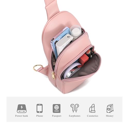 INICAT Crossbody Sling Bags Travel Cross Body Purses Faux Leather Fanny Packs Chest Bag for Women(Pink) - Image 4