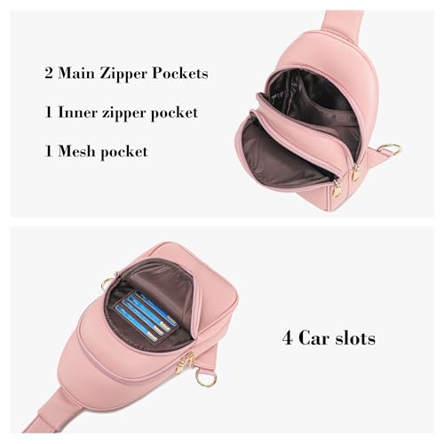 INICAT Crossbody Sling Bags Travel Cross Body Purses Faux Leather Fanny Packs Chest Bag for Women(Pink) - Image 3