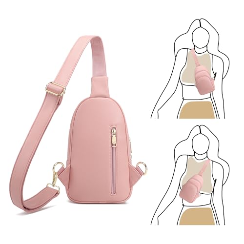 INICAT Crossbody Sling Bags Travel Cross Body Purses Faux Leather Fanny Packs Chest Bag for Women(Pink) - Image 5