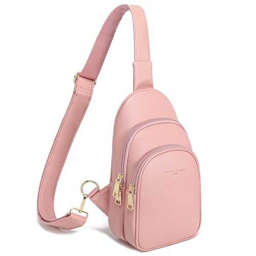INICAT Crossbody Sling Bags Travel Cross Body Purses Faux Leather Fanny Packs Chest Bag for Women(Pink) - Image 1